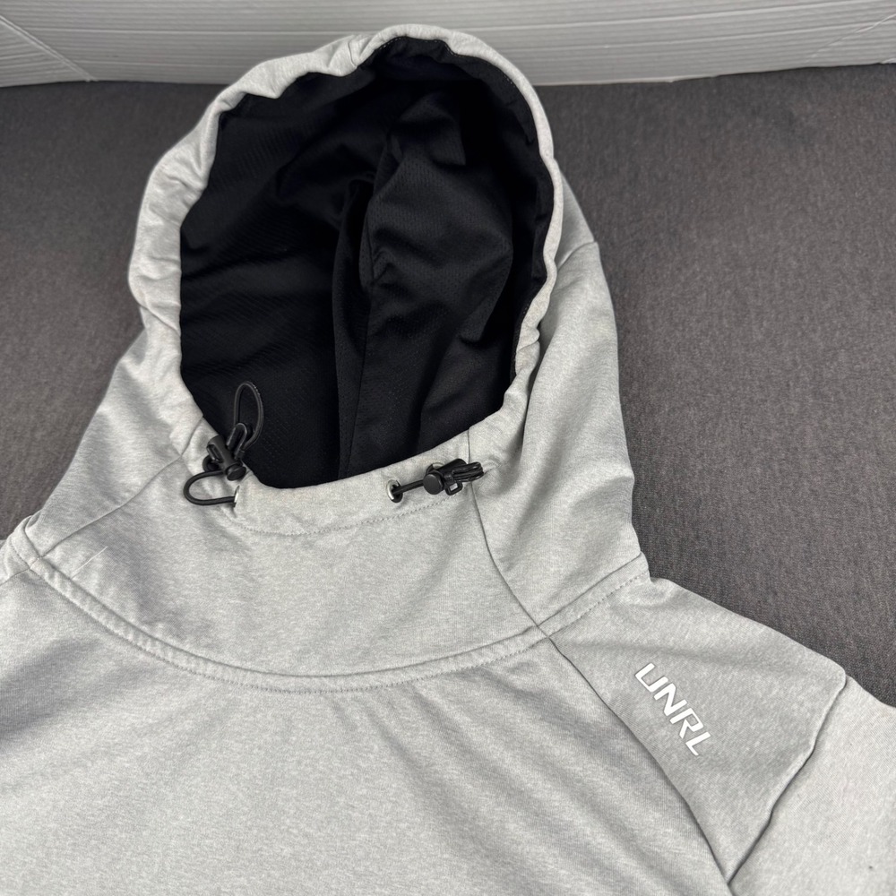 UNRL Elite Hoodie Mens Small Heather Grey Scuba Hood Performance Sweatshirt